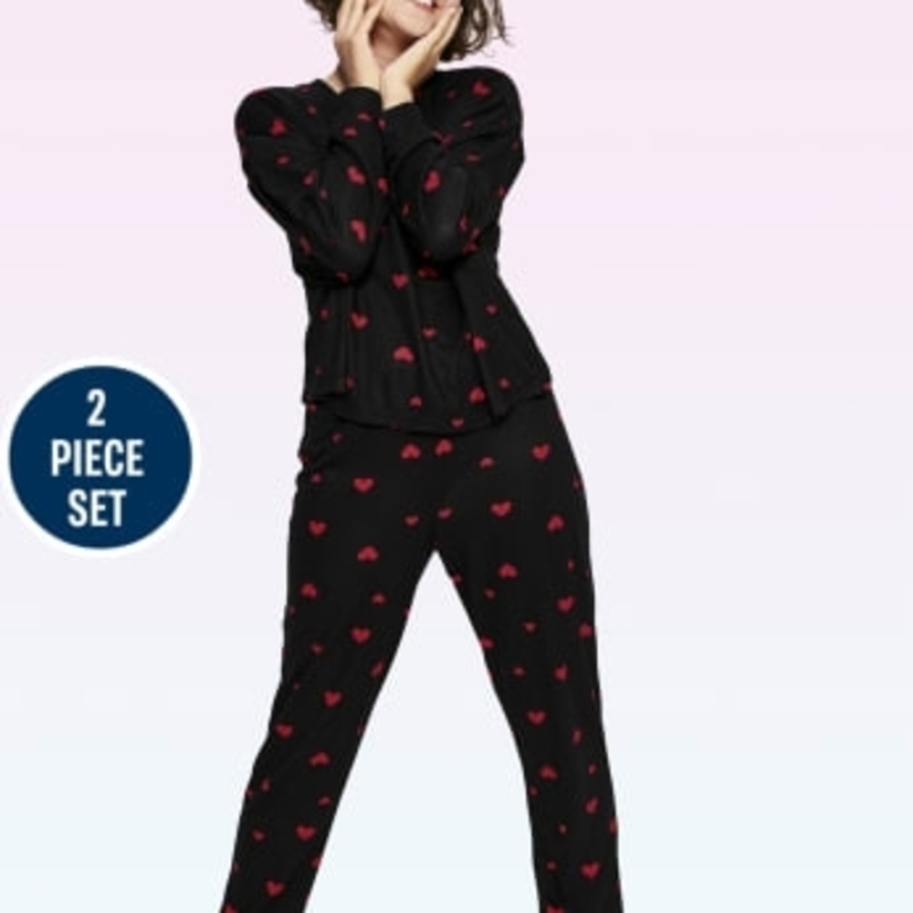 DKNY Black Pajama Top with Red Heart Design XL